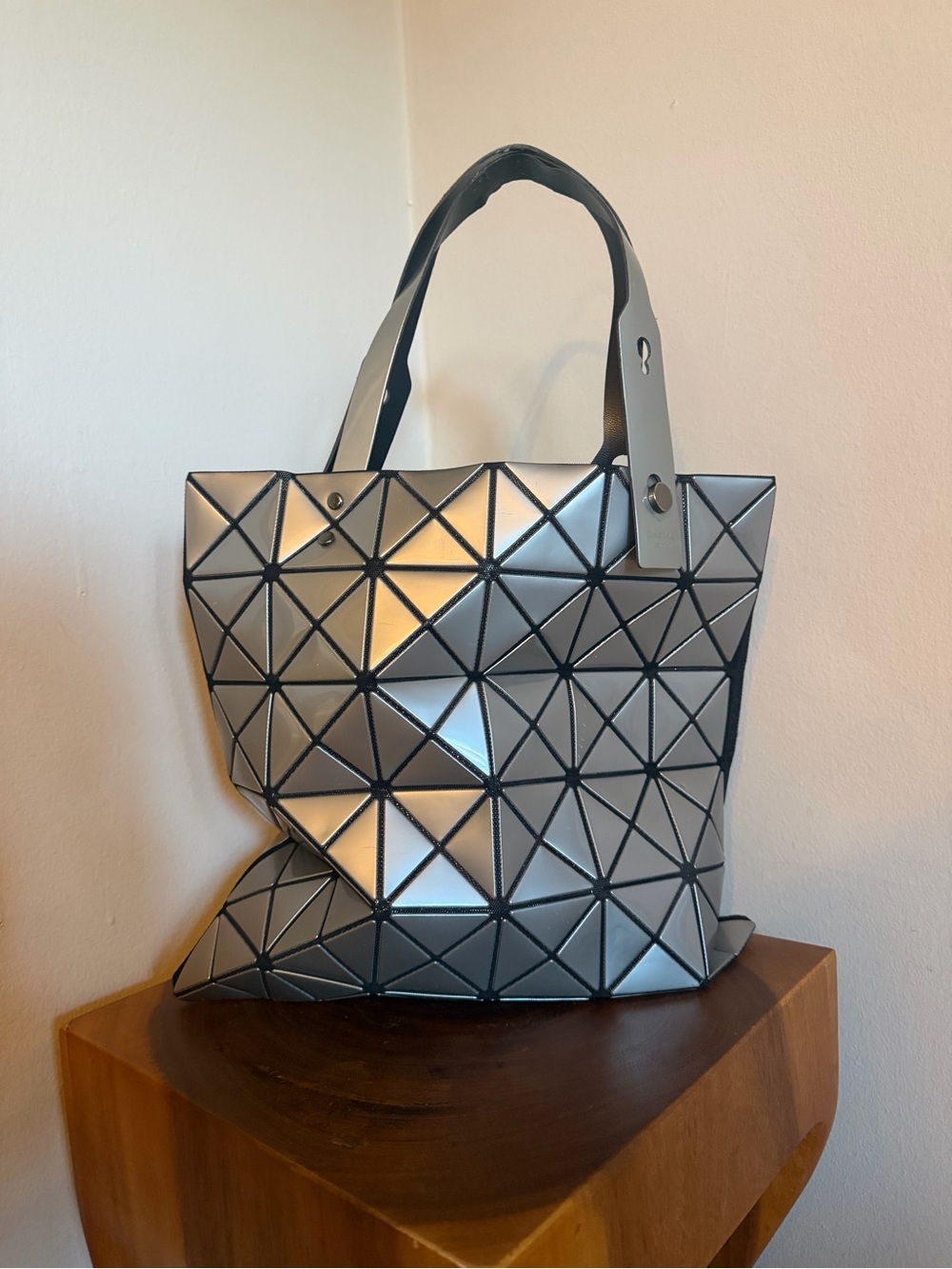 Issey Miyake Silver Geometric Tote Bag